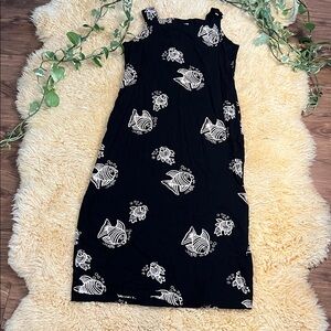 VINTAGE 90s Mom Fish Print Jumper Dress
